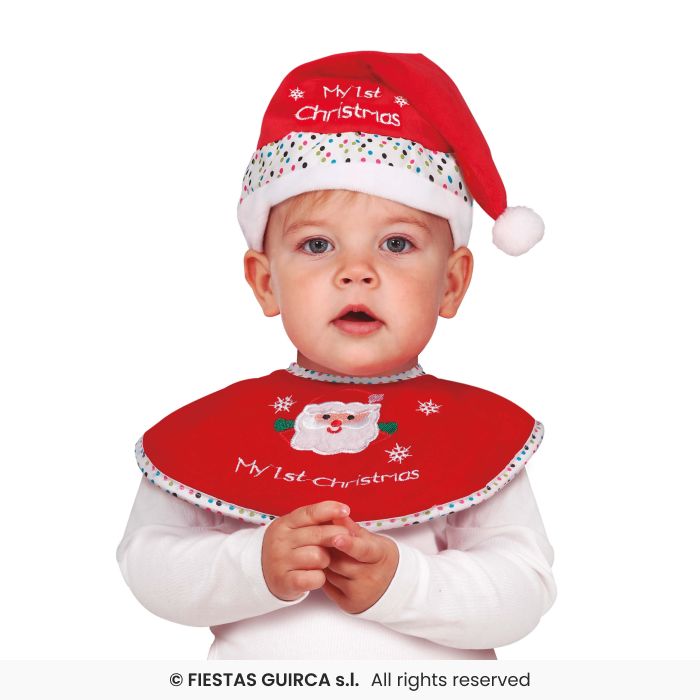 My First Christmas Bib & Hat Set Santa Claus Baby Toddlers Christmas Day Outfit