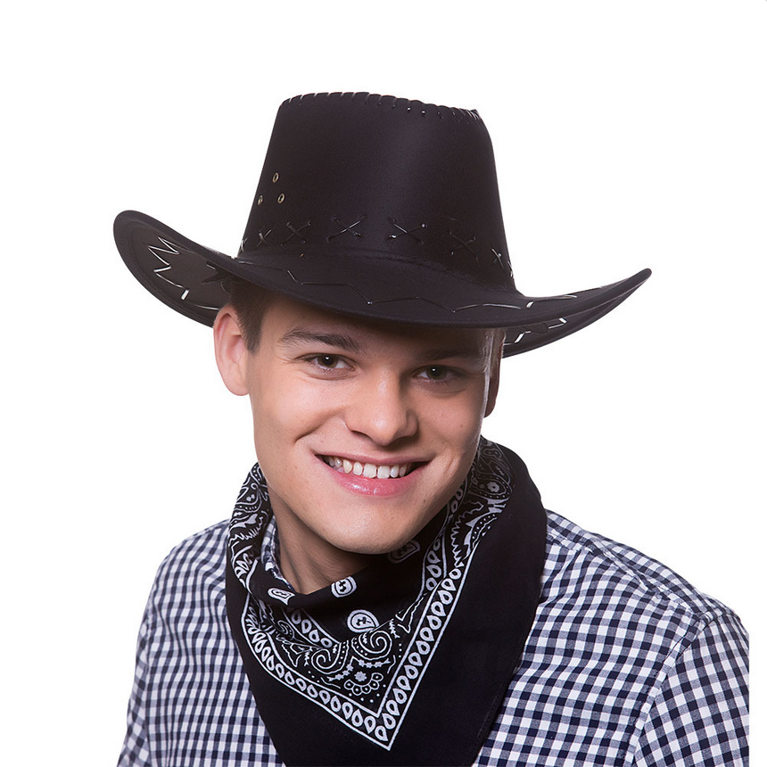 Black Brown Suede Cowboy Hat Adults Wild West Rodeo Fancy Dress Mens Ladies