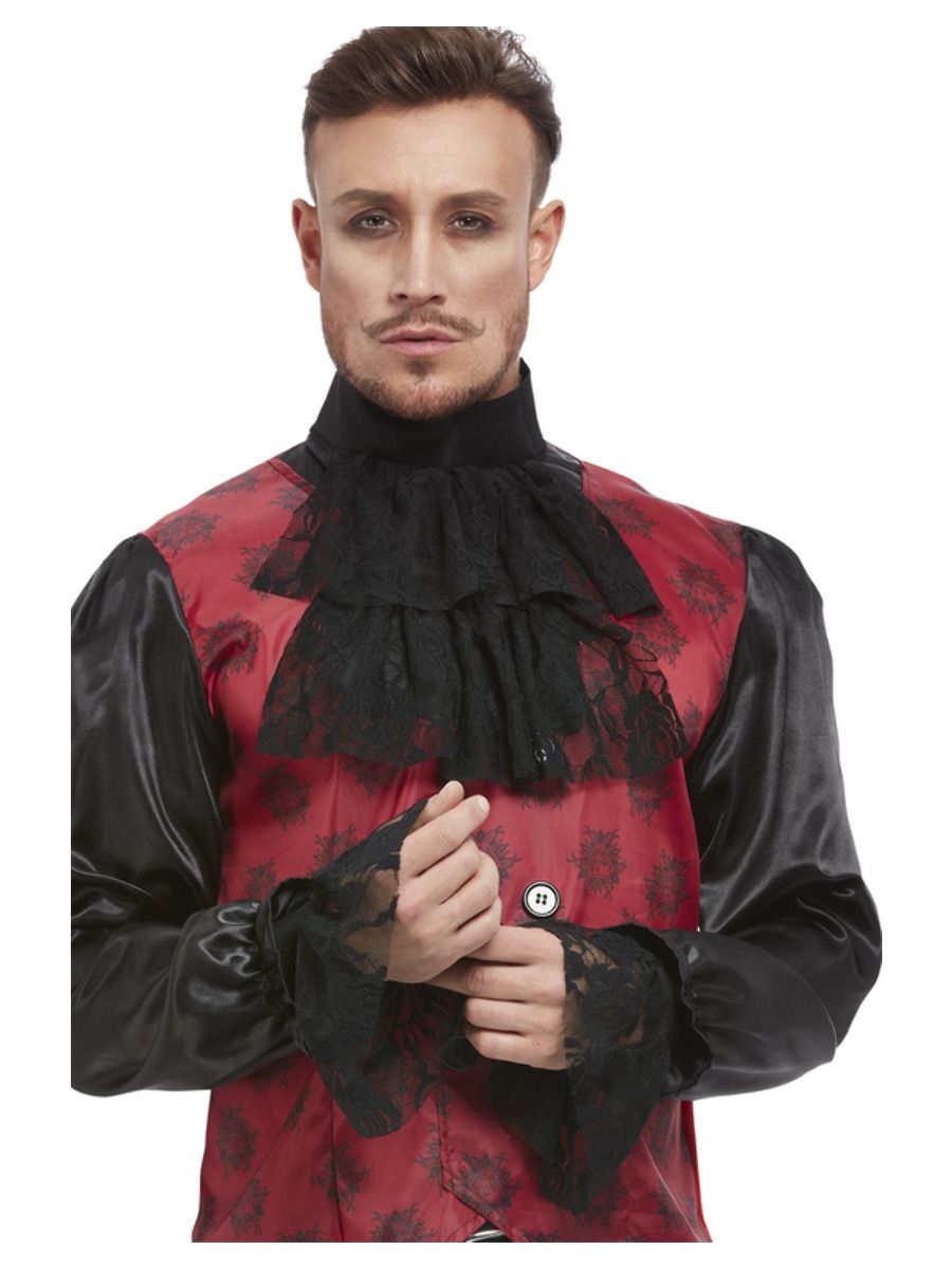 Cravat & Cuff Set Medieval Black Mens 1980s 70s Fancy Dress Accessory Carinval