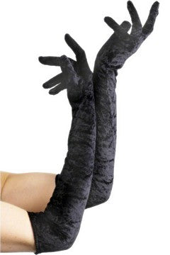 Velveteen Black Gloves Ladies Long Black Opera Masquerade Gloves Fancy Dress