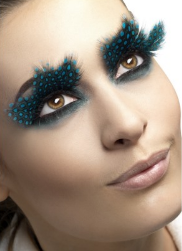 Black Blue Spot Feather False Eye Lashes Ladies Glamour Fancy Dress