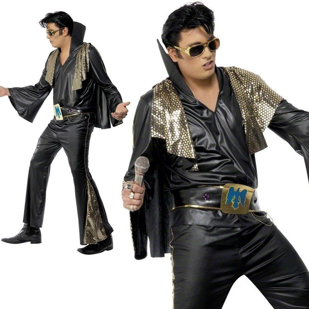 Elvis Black and Gold Costume Mens Licensed Fancy Dress Outfit M,L