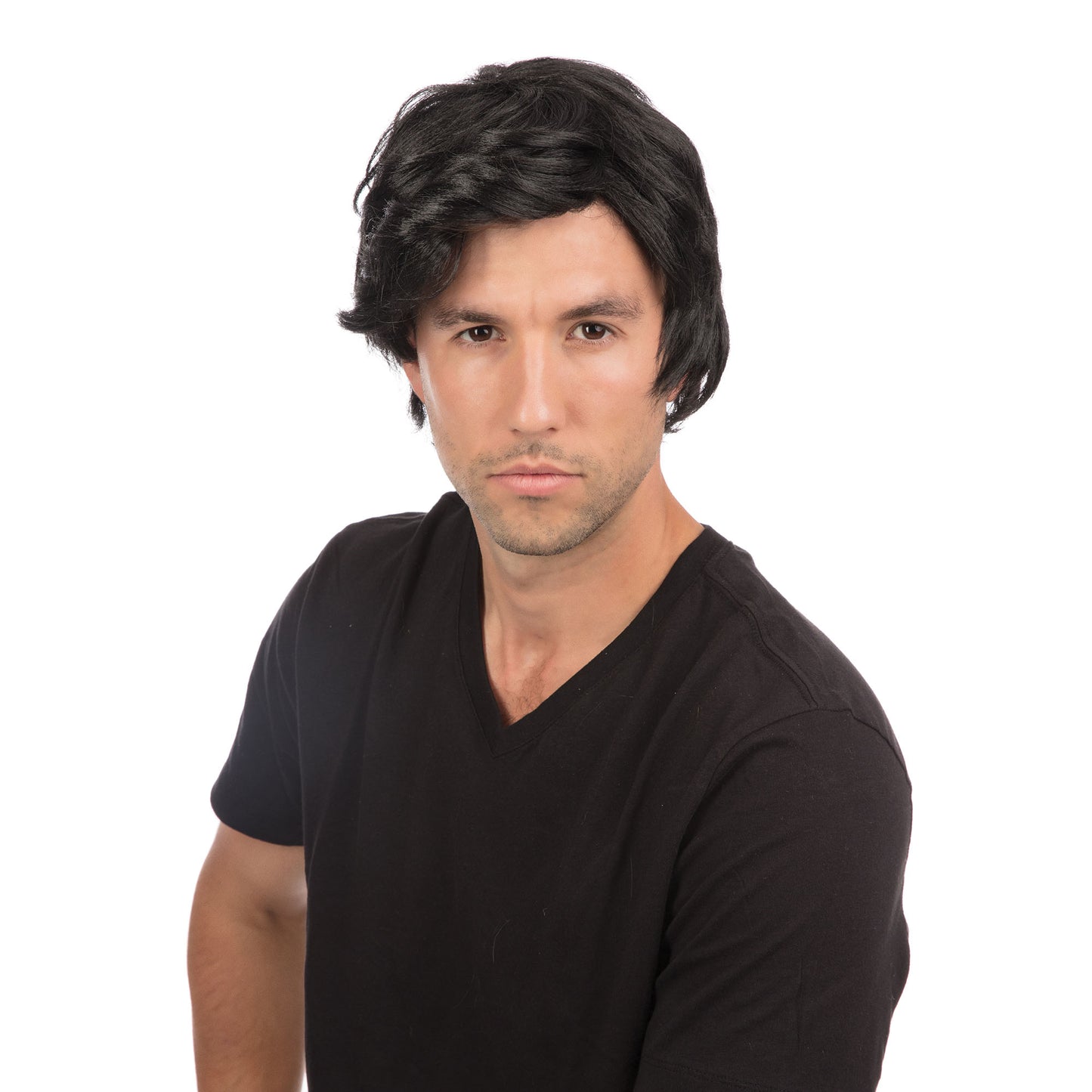Mens 80s Boyband Wig Black Side Pattern Fancy Dress Costume Accessory