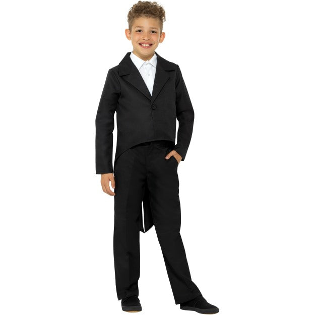 Child Black Tailcoat Jacket Cabaret Magician Fancy Dress Outfit Kids Showman