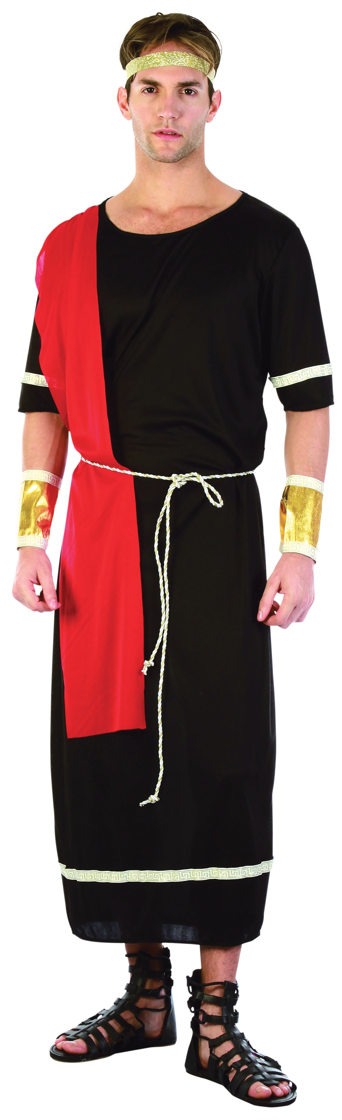 Black Caesar Roman Mens Greek Emperor Toga Fancy Dress Costume Adult Outfit