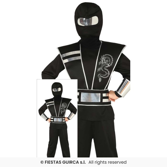 Black & Silver Boys Ninja Martial Arts Chinese Ninjas Fancy Dress Costume Boys Age 3-12