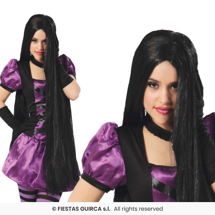 Extra Long Black Wig Ladies Morticia Halloween Fancy Dress Accessory
