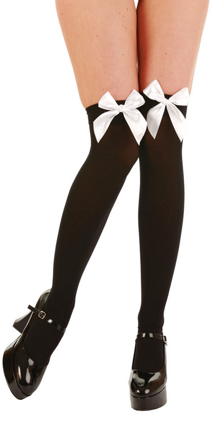 Over The Knee Hold Up Stockings Socks Thigh High With Bows Fancy Dress Ladies