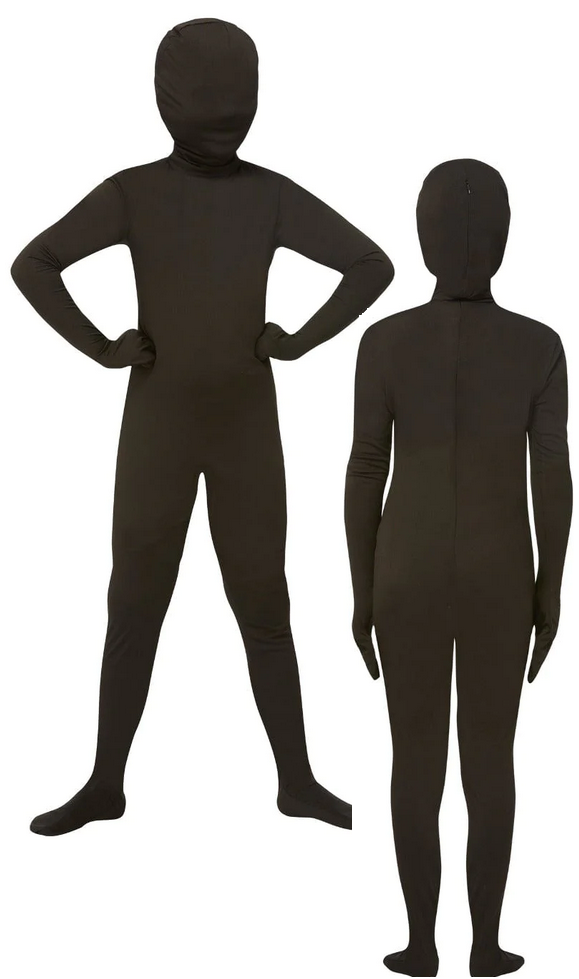 Black Lycra Bodysuit All In 1 Black Halloween Skinz Second Skin Kids Fancy Dress