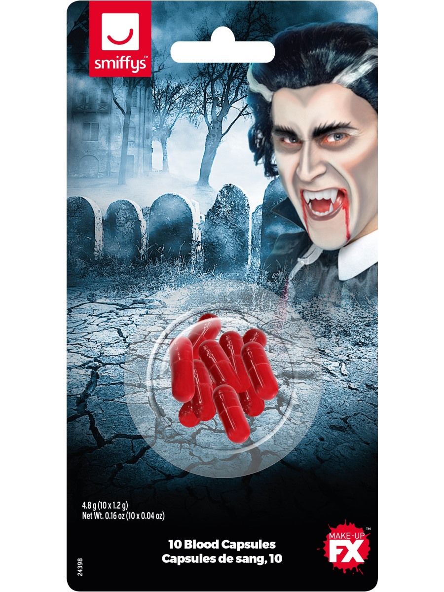 10 x Blood Capsules Gory Red Fake Blood Fancy Dress Make Up Accessory