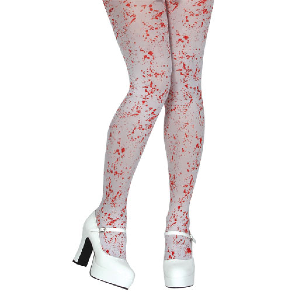 White Blood Stained Tights Halloween Fancy Dress Fake Blood Tights OS