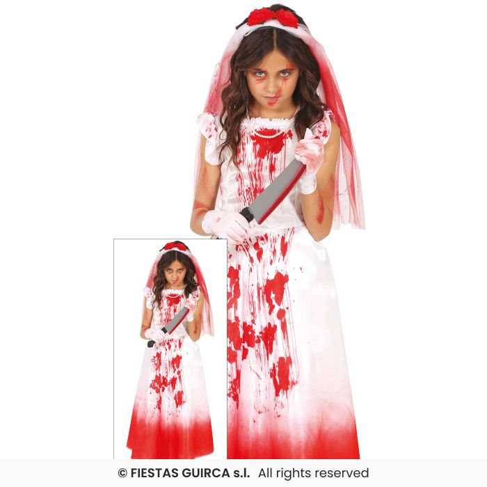 Kids Bloody Bride Girls Halloween Killer Bride Fancy Dress Costume Age 3-12