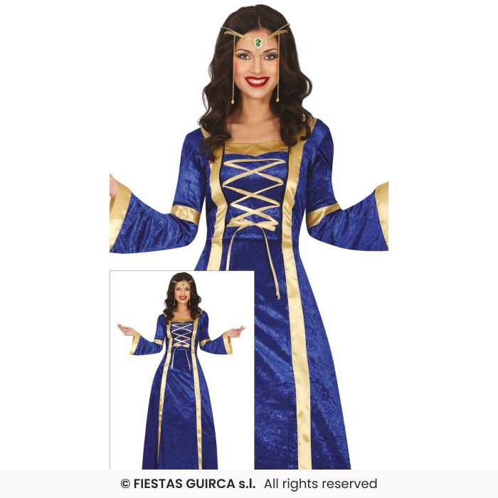 Medieval Princess Ladies Tudor Girl Blue Fancy Dress Costume Adults UK 8-18