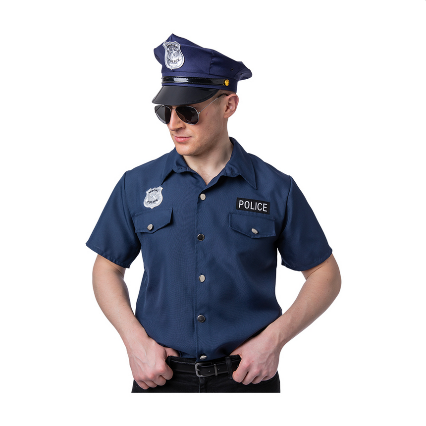 Police Shirt Mens Policeman Officer Fancy Dress New York Cop Costume