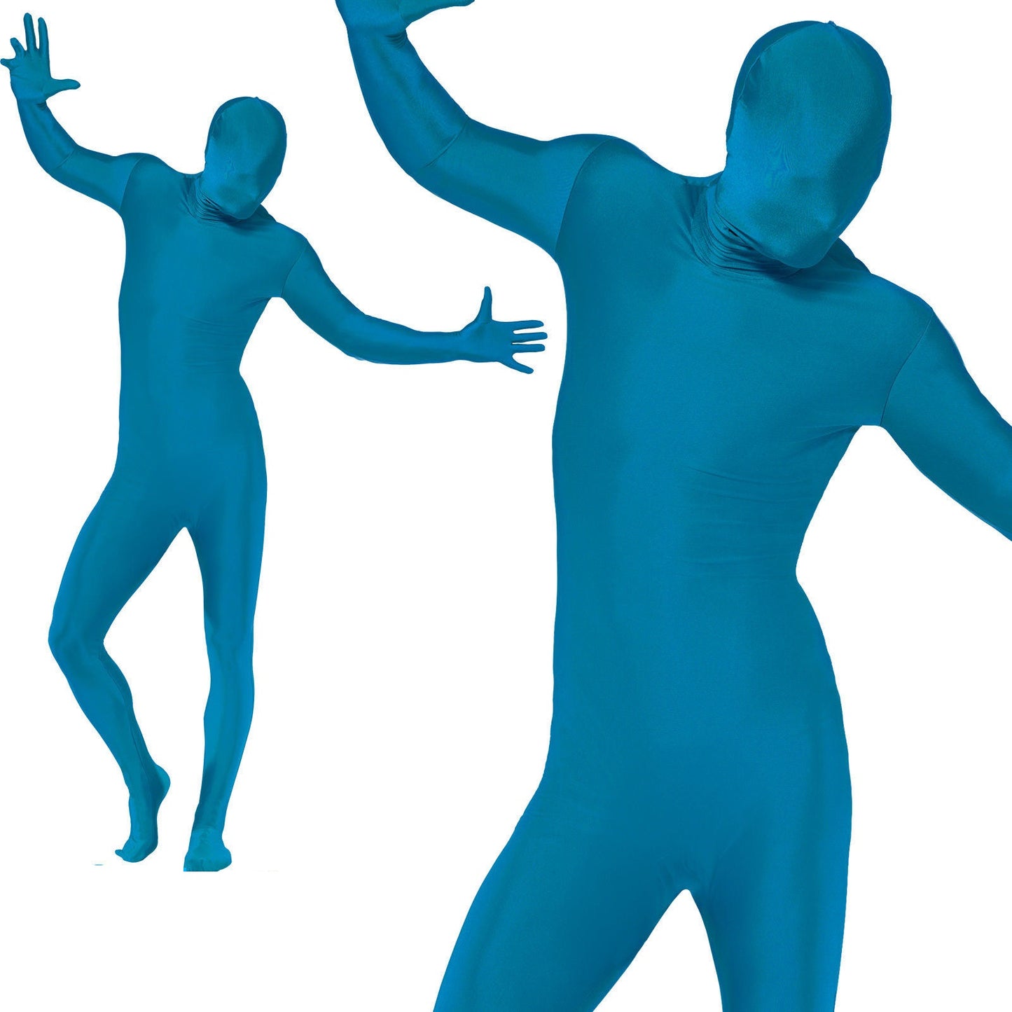 Mens Second Skin Blue Bodysuit Full Body Lycra Fancy Dress Party Costume M-XL