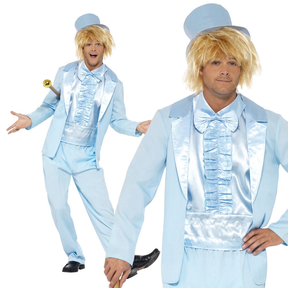 Mens 1990s Costume Dumb & Dumber Fancy Dress Suit Blue Stag Night, 1990s Stupid Tuxedo Costume Mens Stag Fancy Dress Outfit Suit M-XL