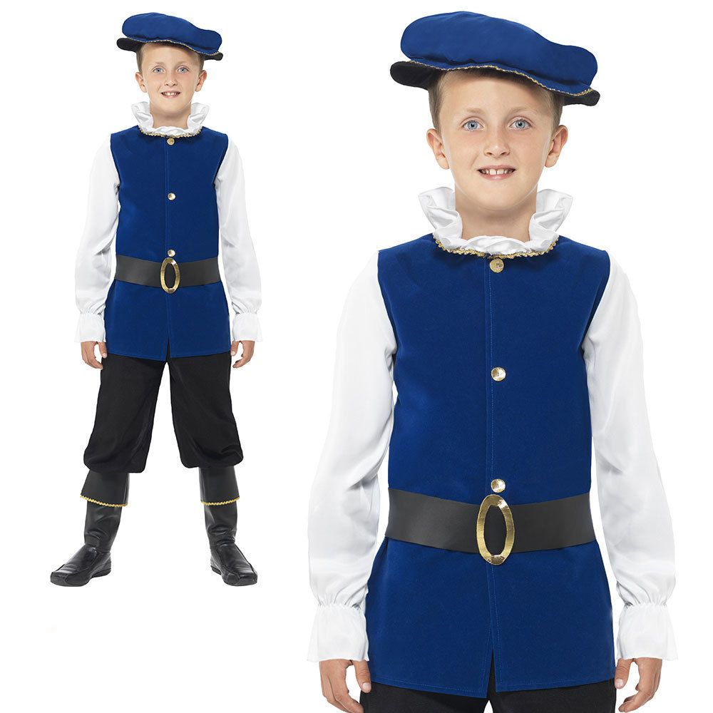 Tudor Boy Fancy Dress Costume Kids Medieval King Book Week Child Outfit New