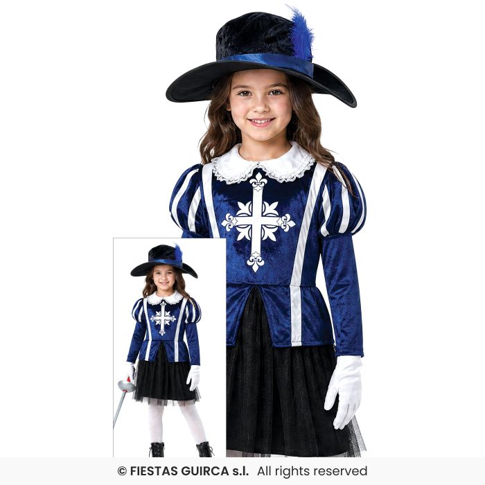 Blue Musketeer Costume Girls Fancy Dress Medieval Outfit Kids Age 5-12