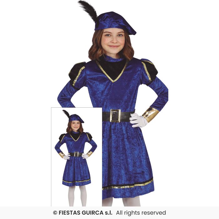 Girls Tudor Dress Blue Page Medieval Fancy Dress Costume Book Day Age 3-12