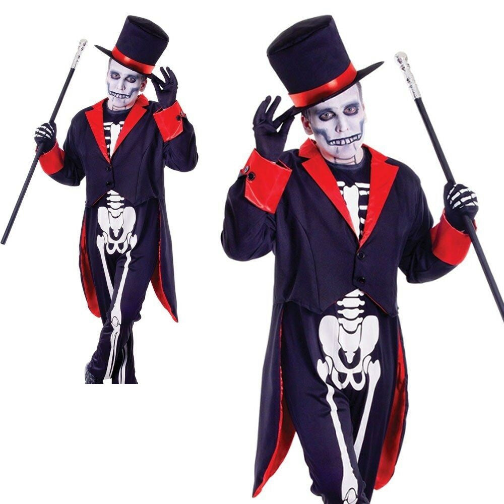 Mr Bone Jangles Costume Adult Halloween Skeleton Bones Fancy Dress Outfit Mens