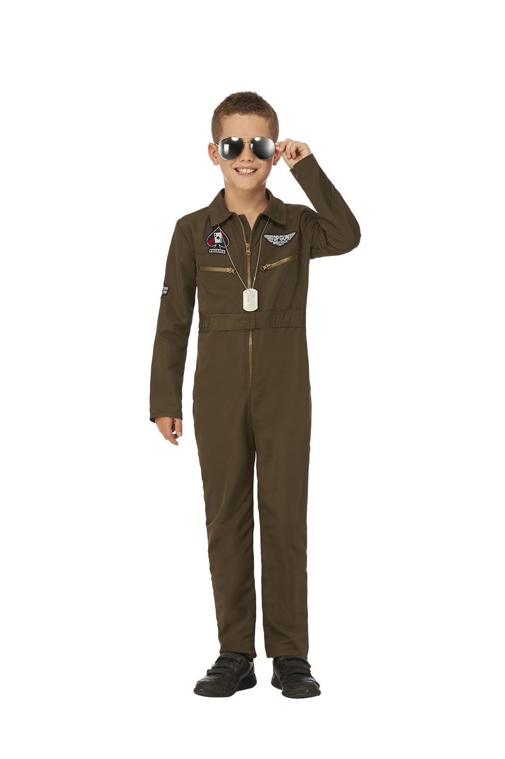 Top Gun Child's Aviator Costume Licensed 1980s Film Star Kids Fancy Dress Outfit