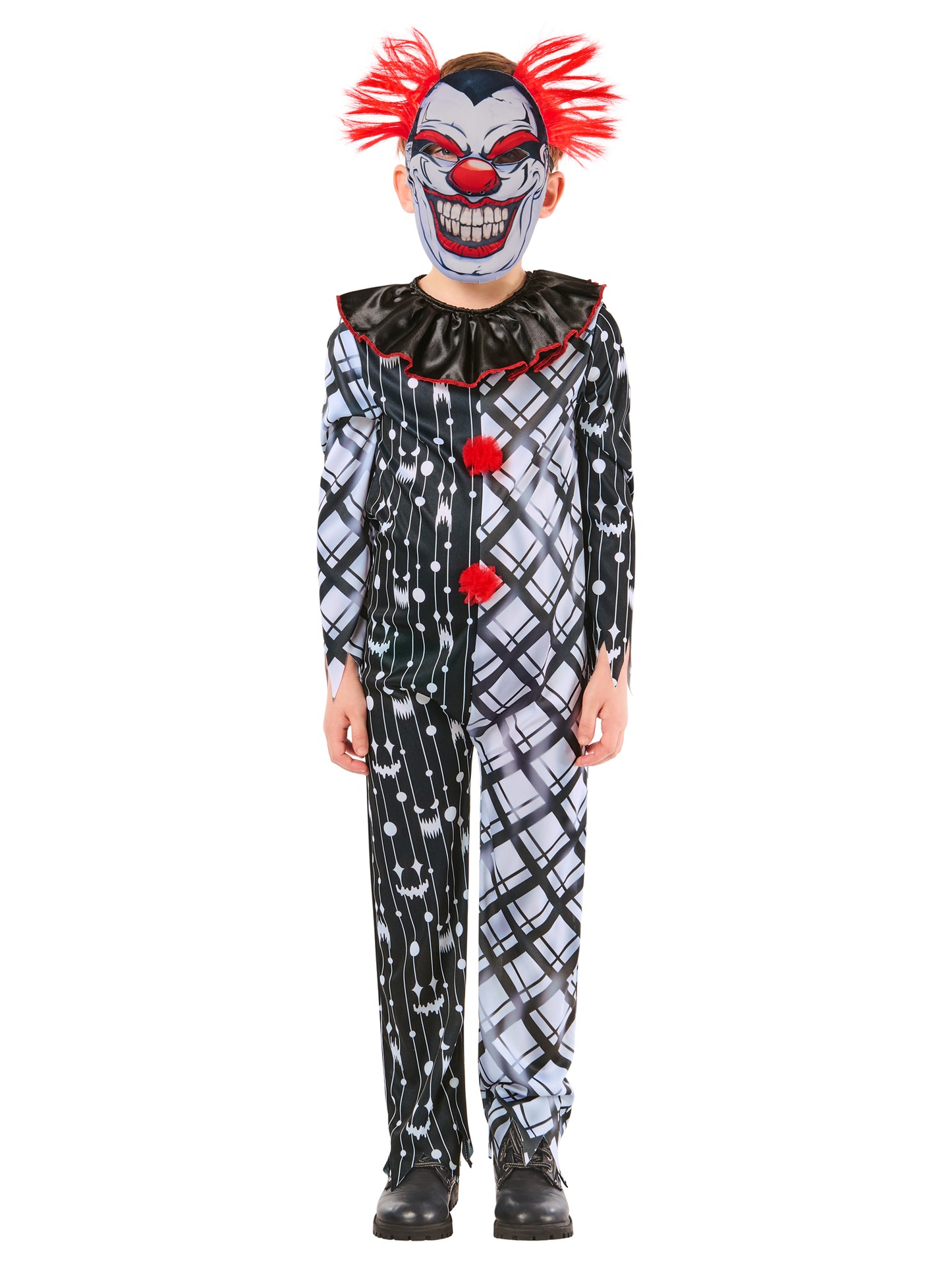 Monochrome Sinister Clown Costume Kids Halloween Scary Clown Fancy Dress