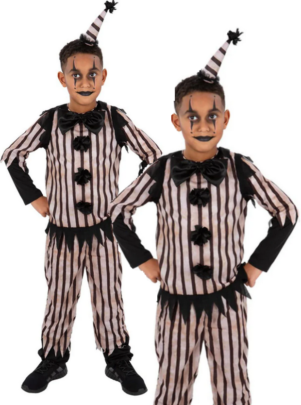 Dark Vintage Clown Boys Halloween Scary Clown Fancy Dress Outfit Age 4-12