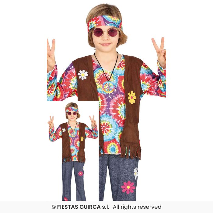 Boys Hippie Retro Costume 60s 70s Hippy Fancy Dress Outfit Kids Age 3-12
