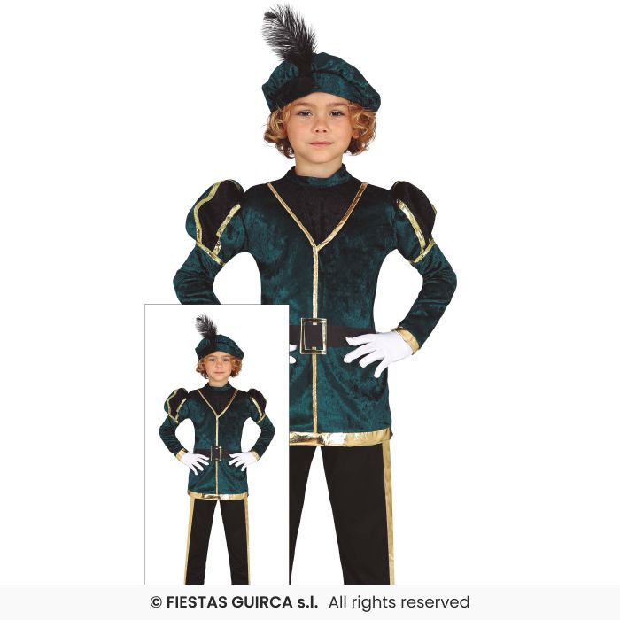 Boys Tudor Costume Green Page Medieval Fancy Dress Outfit Book Day Age 3-12