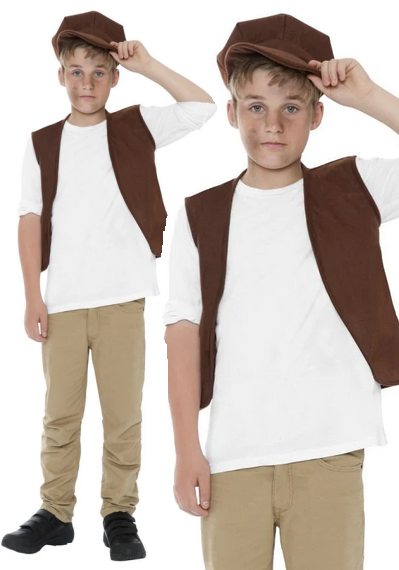 Victorian Urchin Costume Boys Fancy Dress Book Day Kids Outfit Age 7-9