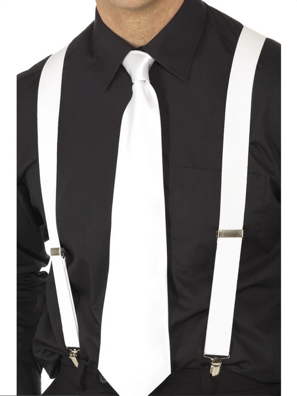 White Braces Elasticated With Metal Clips Adults Fancy Dress Accessory