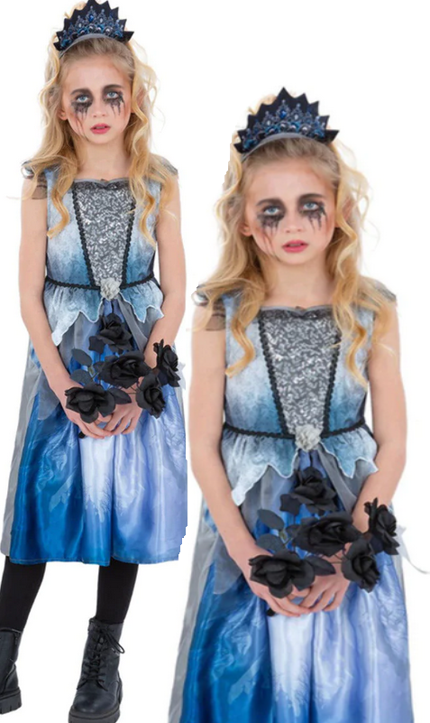 Spirit Bride Ghost Zombie Costume Girls Halloween Fancy Dress Outfit Kids Age 4-12