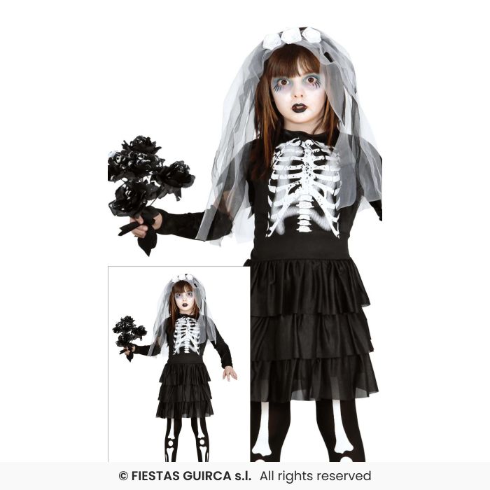 Bride Skeleton Kids Halloween Fancy Dress Costume Girls Gothic Outfit Age 3-12
