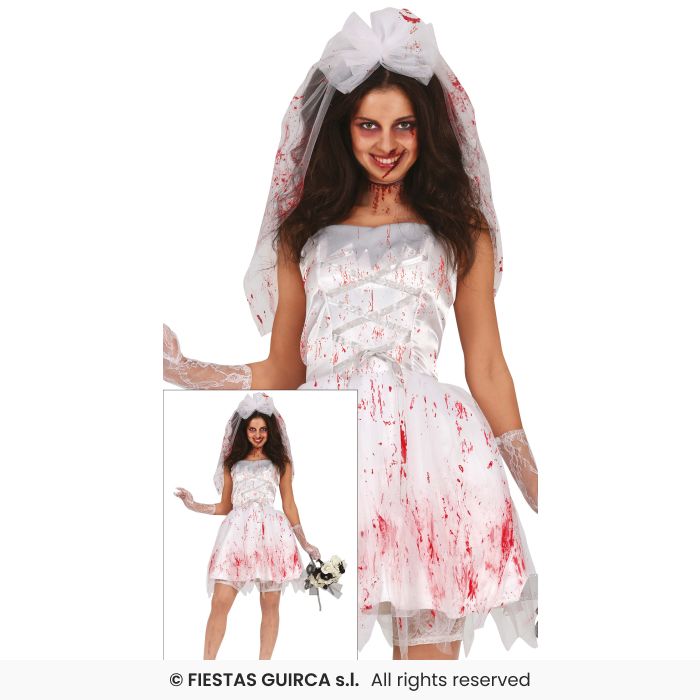 Bloody Wife Ladies Zombie Bride Halloween Fancy Dress Costume UK 8-16