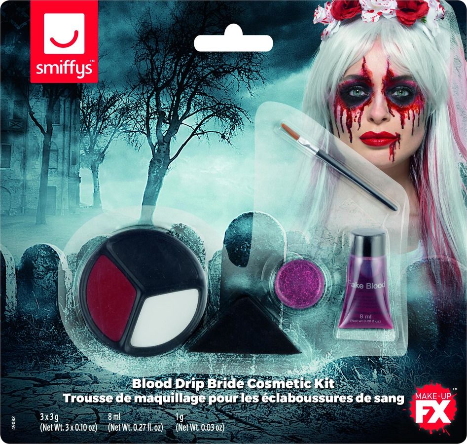 Blood Drip Bride Make Up Kit Ladies Halloween Fancy Dress Face Paints