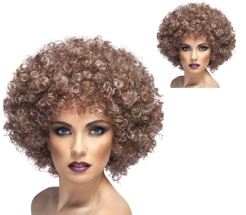 70s Afro Wig Blonde And Brown Mix Large Fro Fancy Dress Disco Dancing Accessory