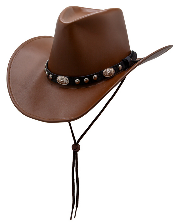 Texan Deluxe Faux Leather Black Or Brown Wild West Rodeo Cowboy Hat Fancy Dress