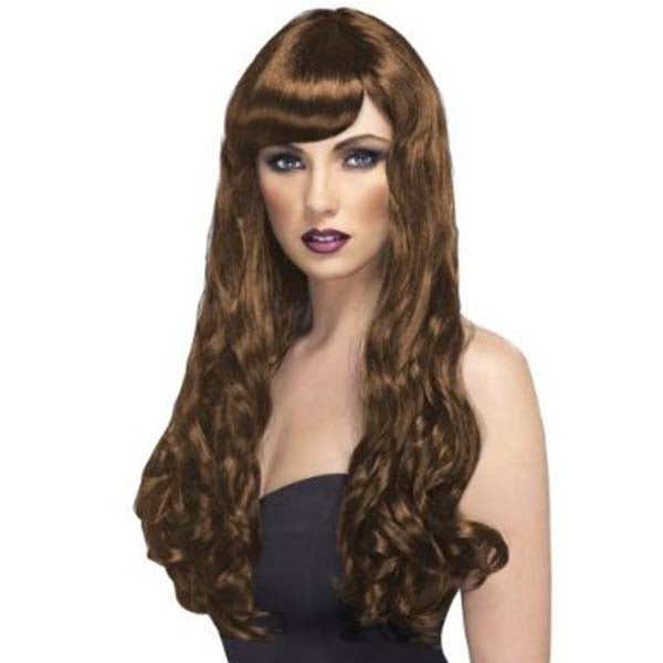 Ladies Desire Wig Long With Curls Fringe Womens Princess Fancy Dress Brown