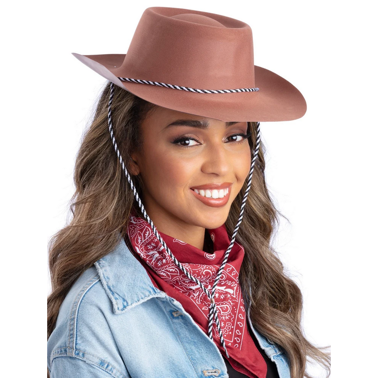 Brown Cowboy Hat Mens Ladies Wild West Cowboys Fancy Dress Accessory