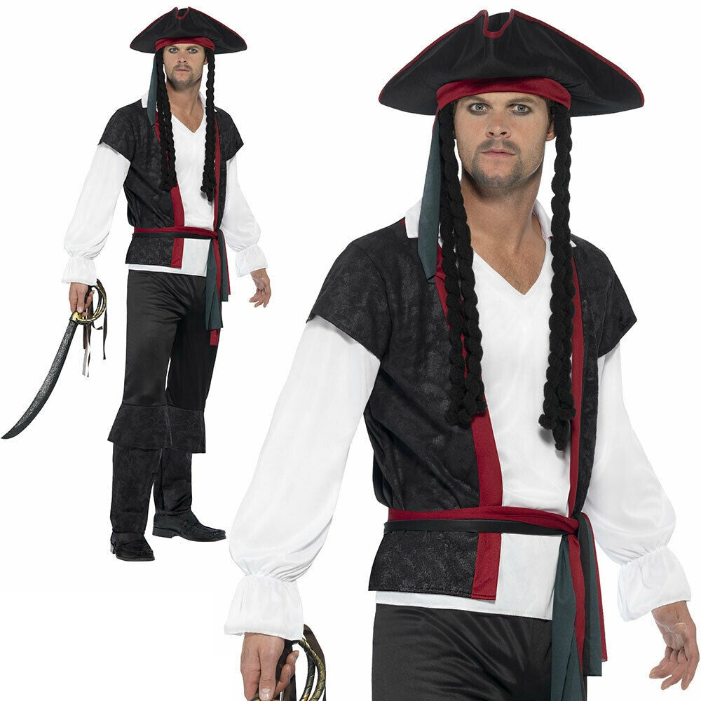 Adult Aye Aye Pirate Captain Costume Mens Buccaneer Fancy Dress Outfit New