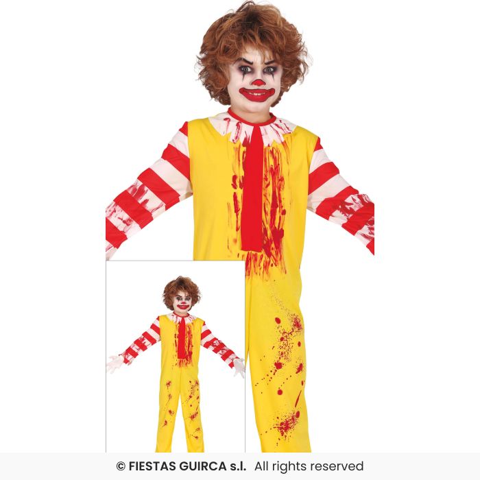 Burger Clown McClown Fast Food Fancy Dress Zombie Clown Costume Kids Age 3-12