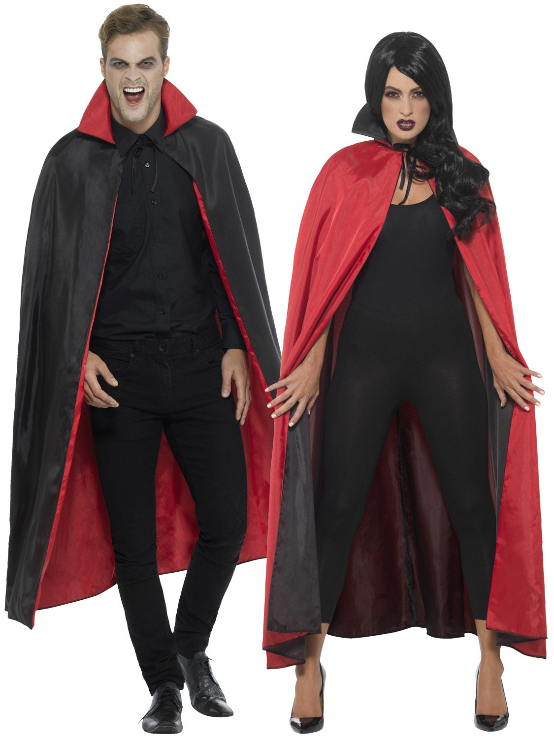Adults Reversible Cape Mens Ladies Halloween Vampire Witch Fancy Dress Costume