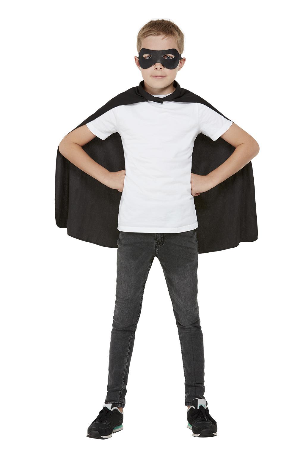 Black Cape & Eyemask Super Hero Childrens Fancy Dress Costume World Book Day