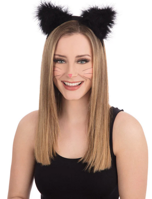 Cat Ears Marabou On Headband Adults Fancy Dress Accessory Ladies
