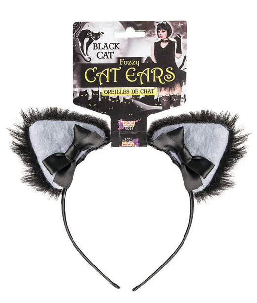 Black Cat Furry Ears Ladies Adults Cat Fancy Dress Accessory Headband