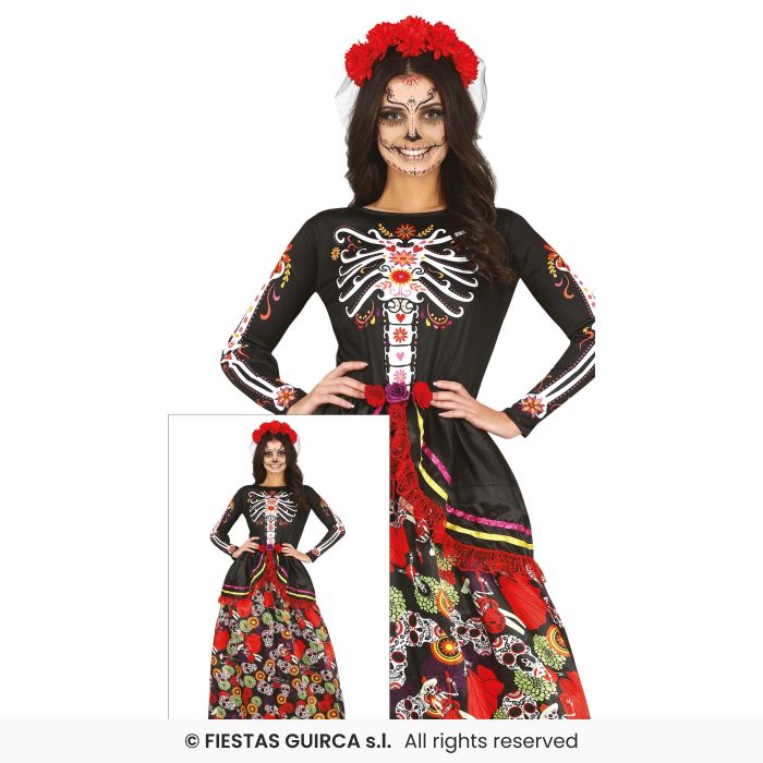 Day Of The Dead Ladies Spanish Mexican Senorita Fancy Dress Costume UK 8-18