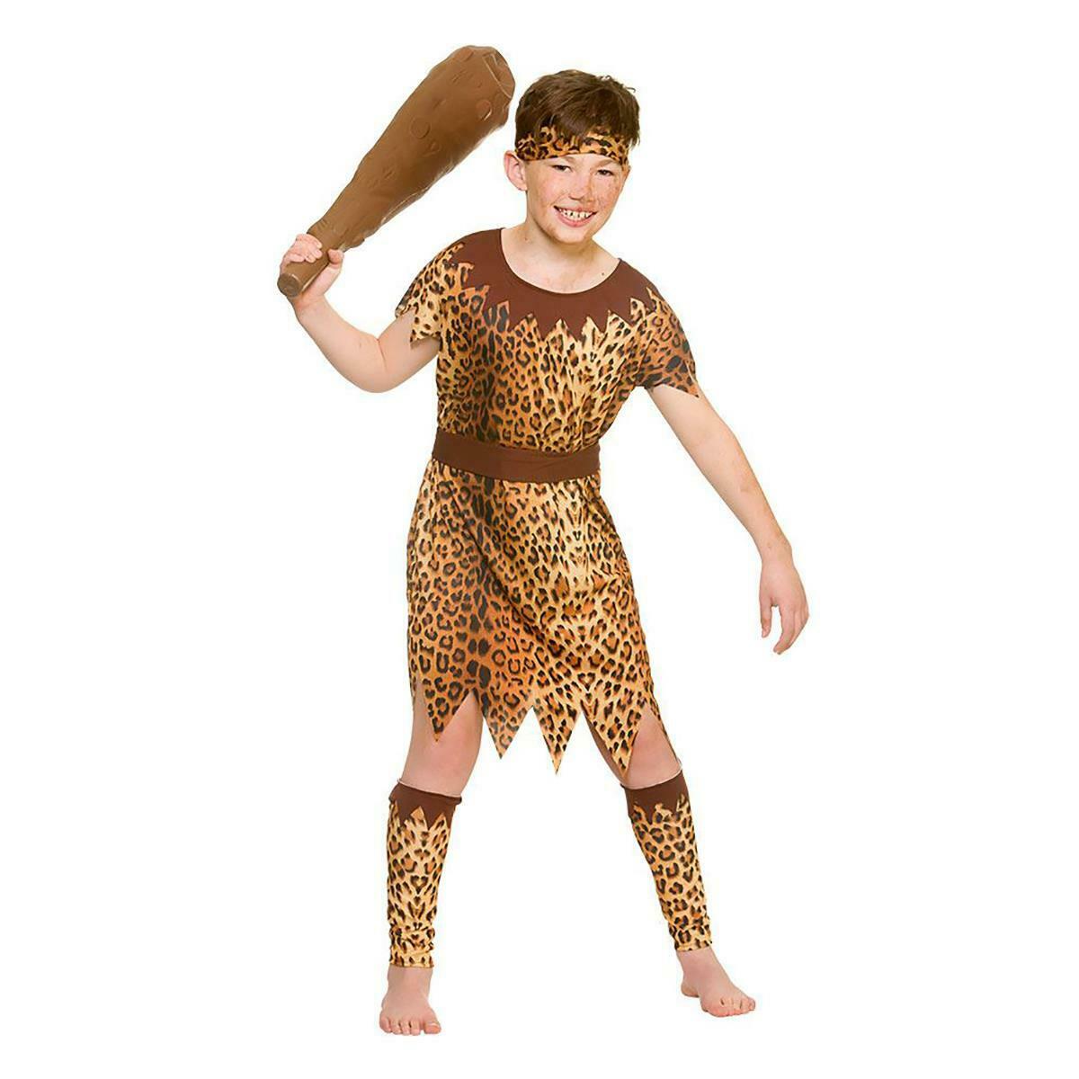 Stone Age Cave Boy Childrens Fancy Dress Costume Caveman Prehistoric Age 5-10