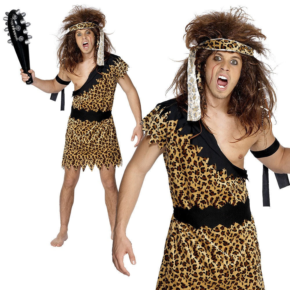 Mens Caveman Tarzan Jungle Fancy Dress Costume Stag Do Cave Man Adult M-XL