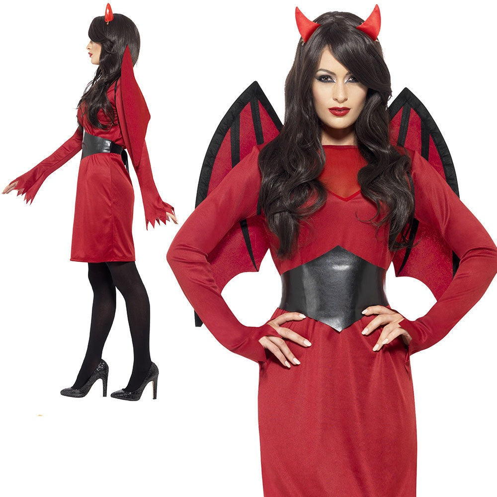 Ladies Economy Devil Costume Adult Demon Fancy Dress Outfit Size 8-18