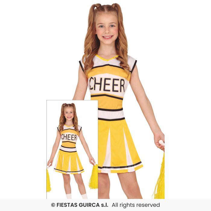 Yellow Cheerleader Girls Fancy Dress Costume Cheerleading Age 3-12